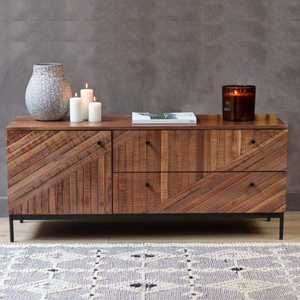 Mueble de TV de estilo vintage para sala de estar en madera maciza con arte cuidadosamente tallado y estructura de almacenamiento duradera. - Product Image 1