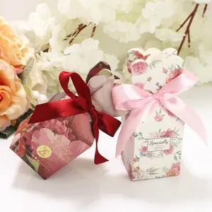 Fishtail Vase Candy Box Ribbon Floral Favor Gift Candy Box for Baby Birthday Wedding Party Decoration