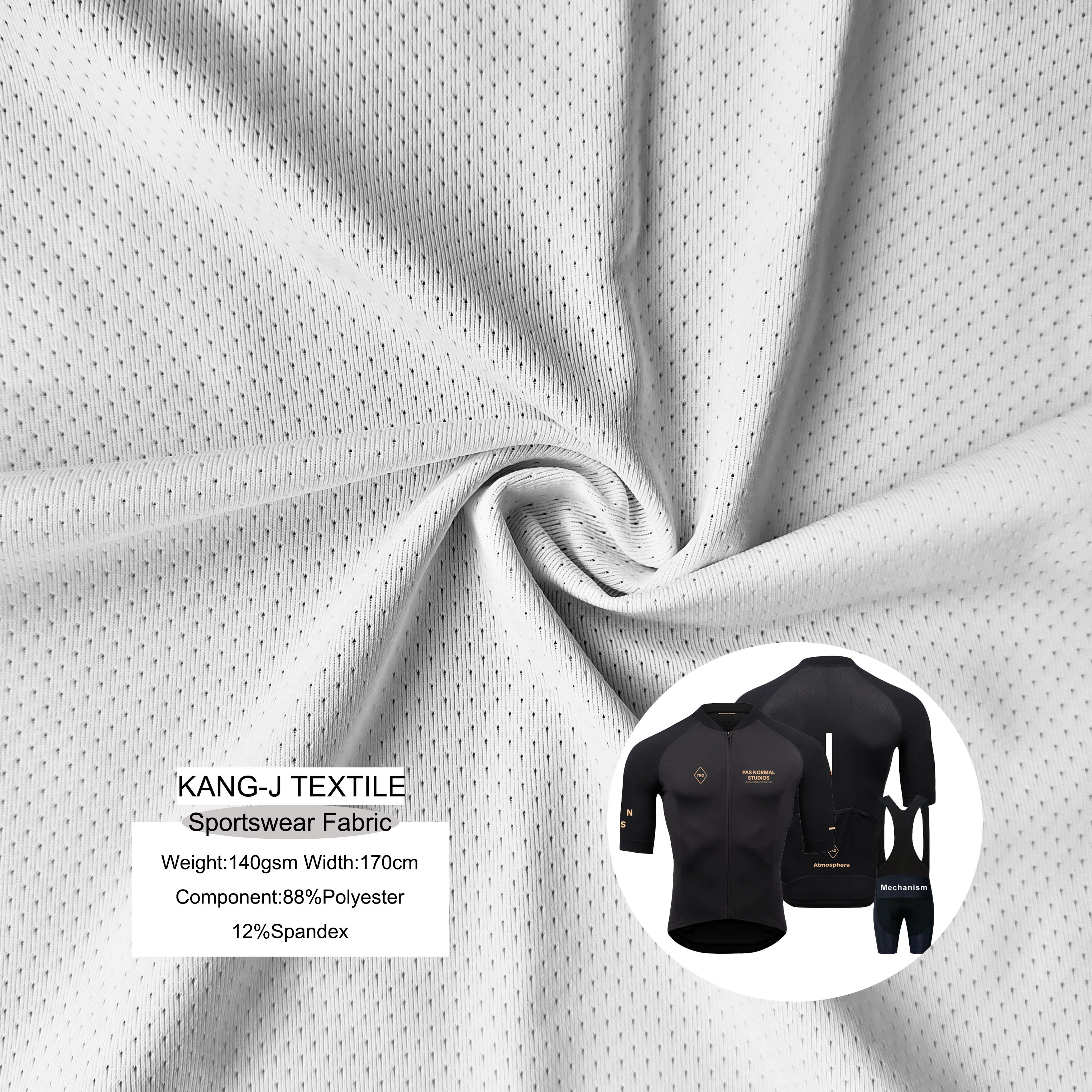 Recycled Polyester Elastic Stretch Fabric Quick-Dry Breathable Mesh Sports Wear for Outdoor Cycling