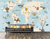 Tangan Dicat Wallpaper Laut Hewan Peta Anak-anak Latar Belakang Penutup Dinding