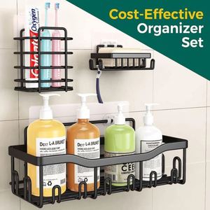 No Drilling Organizer Shelves Bathtub Tray Large Capacity Bathroom Organizer and <b>Storage</b> Set - Product Image 4