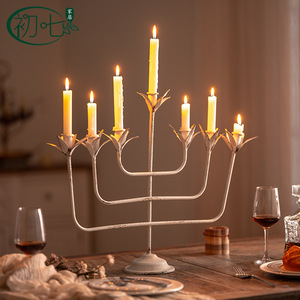 Candelabro de Hierro Forjado Estilo Francés, Forma de Cruz, Blanco Vintage, Decoraciones Navideñas para Escritorio - Product Image 2