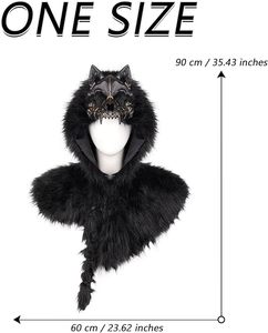 Cape à capuche en fausse fourrure de loup pour adulte, costume de loup-garou viking, cape de cosplay, tenue de fête d'Halloween et de carnaval - Product Image 3
