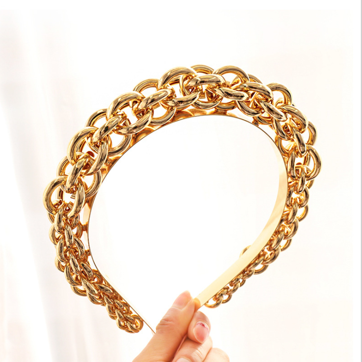 Женский Плетеный ободок, повязка на голову золотого цвета с металлической цепочкой, аксессуар для волос на весну, 2021