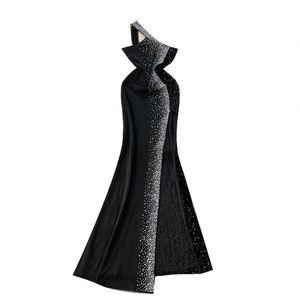 เดรสทรงบอดี้คอนสีดำเอวสูงแบบลำลองผ้าทอพิมพ์ลายดิจิทัลรักษ์โลกซักได้สำหรับผู้หญิง - Product Image 5