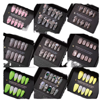 Faux ongles en acrylique de fleur d'amandier 3D de créateur fait à la main, 10 pièces de presse carrée courte de style français, vente en gros de faux ongles