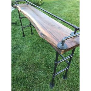 Mesa Consola Estilo Industrial Loft, Superficie de Madera Maciza con Borde Natural, Base de Hierro, Muebles para el Hogar, Sala de Estar, Apartamento, Hospital, Hotel - Product Image 2