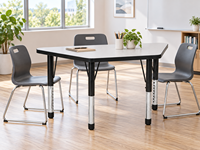 Ensemble table et chaise trapézoïdale moderne pour enfants, réglable en hauteur, avec tableau blanc, plateau en bois, pour chambre d'enfant et école primaire