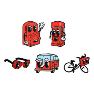 Divertido ojos grandes estilo dibujos animados rojo teléfono cabina autobús bicicleta escuela bolso suave esmalte solapa Pin - Product Image 6