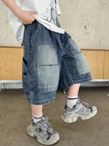 2025 nuovi <span class=keywords><strong>pantaloncini</strong></span> in Denim Casual da ragazzo a metà vita dritta in stile Vintage con tecnica estiva ad asciugatura rapida per bambini medi grandi - Product Image 2