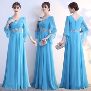 Women's Long V-Neck A-Line Evening Gown Natural Waist Polyester Performance Dress Stage Costume 1 - Product Image 3