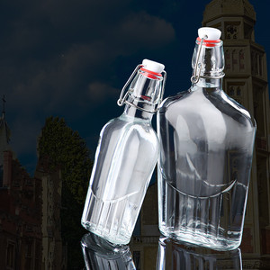 Bouteille d'eau en verre à boire souple transparente avec couvercle à pince/récipient à boisson à dessus pivotant hermétique de style spécial 500 250 ml - Product Image 5