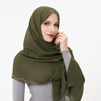 Vente directe d'usine femmes longue poudre d'or strass maille écharpe couleur unie pour l'été et la vente en gros musulmane