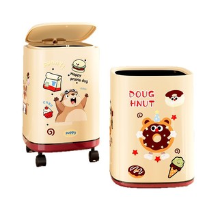 Creative Cartoon Plastic Trash Can With Wheels And Lid Cylindrical Indoor Home Bedroom Living Room Storage 1.4kg - Product Image 2