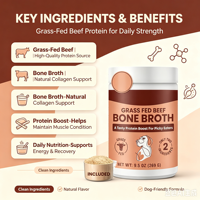 Poudre de Bouillon de Bœuf Nourri à l'Herbe pour Chiens de Grande Race, Chiots et Chatons – Supplément pour Animaux à Haute Teneur en Protéines, Vitamines et Minéraux – Idéal pour les Animaux Pêcheurs et pour la Santé