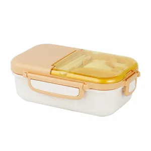 Mu Nieuwe Lunchbox Draagbare Plastic 2-3 Compartiment Bento Box Geïsoleerde Voedselcontainer Magnetron Verwarming Lunchbox Met Bestek