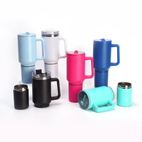 Gobelet isotherme 2-en-1 personnalisé avec logo, 40 oz, en acier inoxydable 304, détachable, avec poignée, paille et couvercle, idéal pour les voyages en extérieur