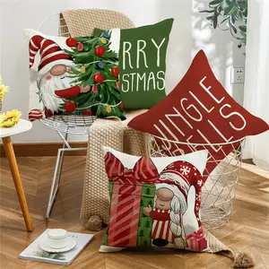 批发各种设计红色和绿色圣诞装饰靠垫套圣诞老人树铃铛枕套