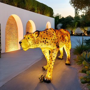 Momovalley décoration <span class=keywords><strong>de</strong></span> jardin LED léopard sculptures artificielles réalistes en fibre <span class=keywords><strong>de</strong></span> verre léopard grandeur nature statue extérieure à vendre - Product Image 3