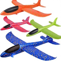 Lot de 4 avions en mousse à propulsion par friction - Grand planeur de 17,5 pouces - 2 modes de vol - Pour garçons de 5 à 7 ans - Fête d'anniversaire en plein air
