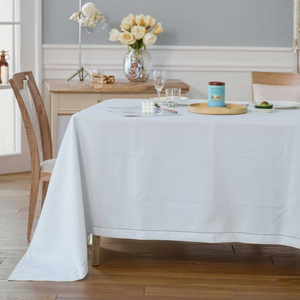 Trắng Hình Chữ Nhật Polyester Hemstitch Khăn Trải Bàn <span class=keywords><strong>60</strong></span>*260 Inch Chống Vết Trang Trí Bảng Vải Cho Nhà Hàng Wedding Party - Product Image 1