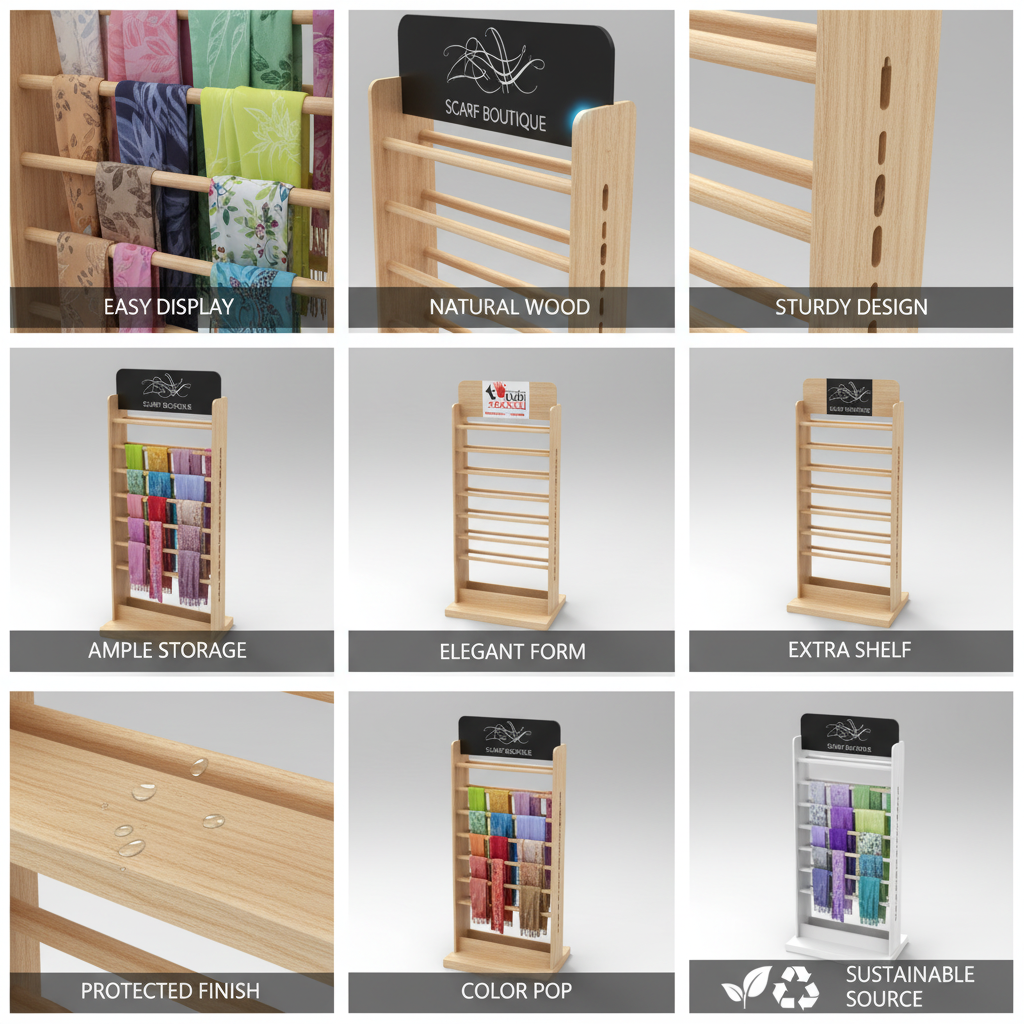Custom Floor Wooden Scarf Holder Stand Apparel Rack Accessories Display Rack for Retail Boutique Store — view 5