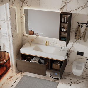 Mueble de Baño Flotante, Gabinete de Madera Sólida Impermeable con <span class=keywords><strong>Espejo</strong></span> LED con Iluminación Lateral y Gabinete de Almacenamiento Lateral Independiente - Product Image 2