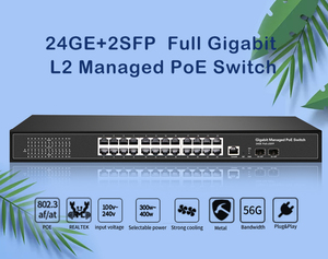 สวิตช์ PoE แบบจัดการ 24 พอร์ต รองรับเครือข่าย 48V Full Gigabit Ethernet พร้อมพอร์ตออปติคอลไฟเบอร์ SFP อัปลิงค์ 2 พอร์ต รองรับ SNMP และ <span class=keywords><strong>QoS</strong></span> สำหรับกล้อง IP - Product Image 3