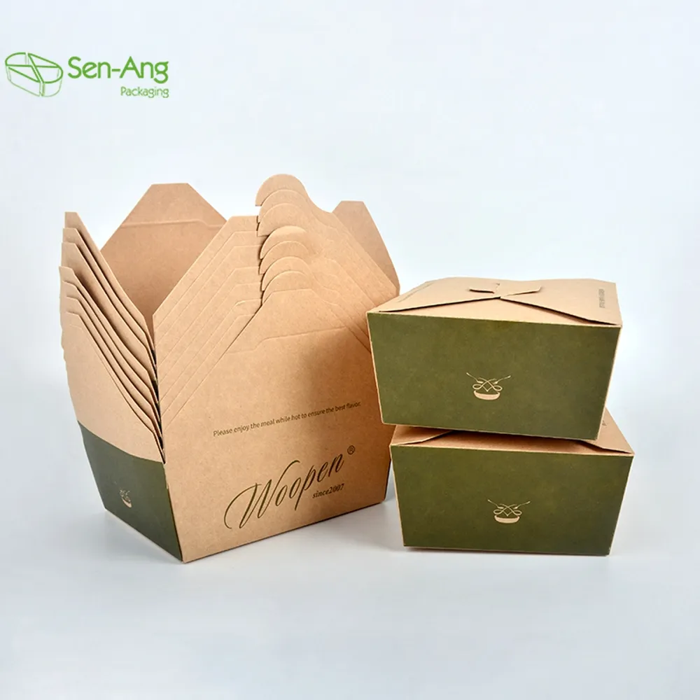 SenAng05-recipiente de plástico para llevar alimentos, caja de papel Kraft para ensaladas, apto para microondas, 1400Ml, novedad