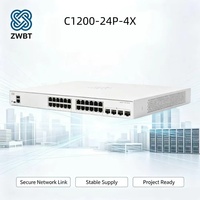 Commutateur Cisco Catalyst C1200-24P-4X 24 ports Gigabit PoE+ géré, max. 195W PoE, 4x1/10G SFP+ Uplink, 128 Gbit/s, 95,23 Mpps, pour bureau