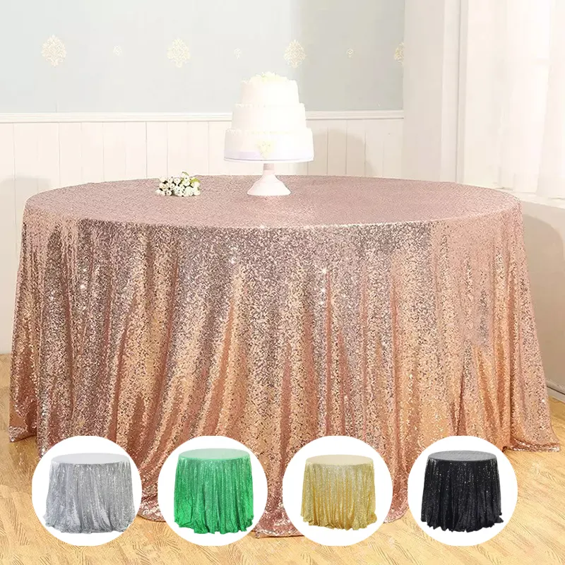 Custom Size 120 Inch Round Rose Gold Green Black Silver Golden Sequin Party Wedding Banquet Tablecloth Table Cloth Sequins