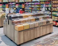 Étagère semi-circulaire double face pour supermarché, présentoir de nourriture en vrac, snacks, fruits secs, biscuits, bonbons