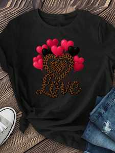 T-shirt pour femme bleu royal à manches courtes avec motif cœur, décontracté, lavable en machine, mode saisonnière - Product Image 3