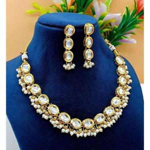 Ensemble de collier en laiton plaqué or de haute qualité pour les femmes chaîne de brin de perle Kundan de Style ethnique de mariée indienne pour les mariages - Product Image 1