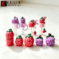 Tubes de brillant à lèvres mignons, contenants vides pour huile à lèvres avec tête de poupée, embouts en silicone motif raisin et fraise