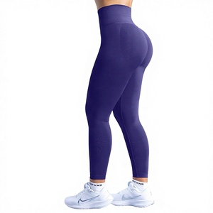 Pantalones de yoga deportivos de cintura alta de secado rápido con efecto push-up, cintura empalmada, ajustados, sin costuras, de Spandex/Nylon, de longitud completa para fitness y deportes. - Product Image 1