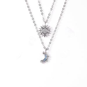 OEM حار بيع أفضل صديق زوجين سحر المختنق المجوهرات الذهب الزركون الشمس والقمر قلادة مجموعة - Product Image 5