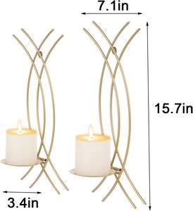 ชุดโคมไฟติดผนัง AimtoHome รุ่น Gold 2 ชิ้น ทำจากเหล็กหล่อ ที่วางเทียนแบบโมเดิร์น สำหรับตกแต่งห้องนั่งเล่น สไตล์ฟาร์มเฮาส์ ติดผนัง - Product Image 2