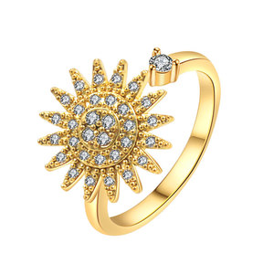 Anillo Giratorio Antiestrés con Diseño de Girasol, Microincrustaciones de Zirconia, Bañado en Oro y Cobre, Joyería para Mujer, Venta al Por Mayor - Product Image 5