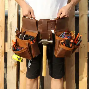 Construction Tools Bag Vest for work leather Tools Pouch Sets belt with suspenders Hammer Holder