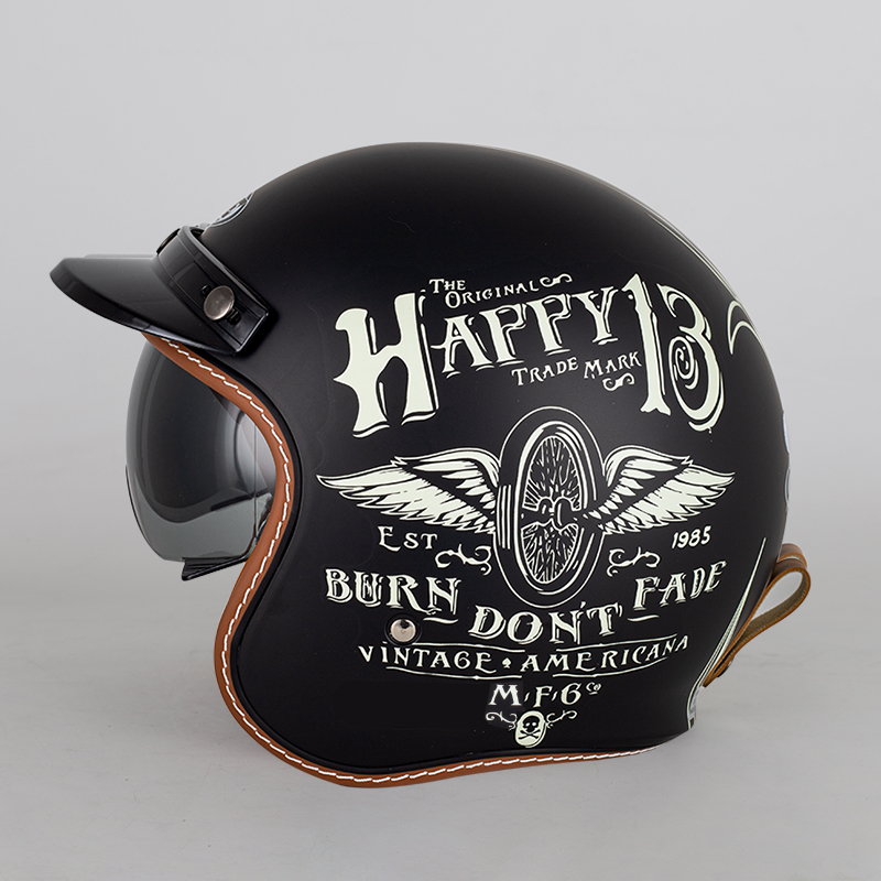 Motorcycle Retro Helmet - Open Face Bubble Visor Mask