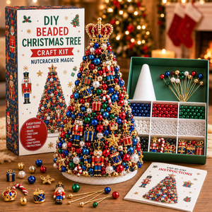DIY Beaded <b>Christmas</b> Tree Craft Kit Artificial Ornament Holiday Tabletop <b>Decor</b> American Style Handmade Gift - Product Image 2