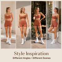 Conjunto Deportivo para Mujer de Marca Privada: Sujetador Deportivo con Cuello en V y Shorts de Ciclismo de Cintura Alta con Ribete en Contraste, Elástico, para Entrenamiento y Fitness