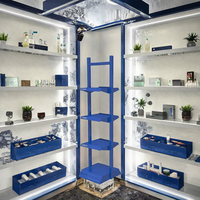 Étagère à cosmétiques moderne à 5 niveaux avec plateaux métalliques amovibles, présentoir écologique pour produits de beauté