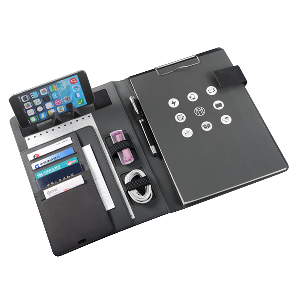 Customizable LOGO A4 Professional Leather Padfolio Resume Portfolio Folder w/ Phone&Pad Stand Holder