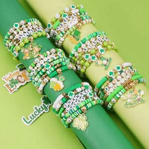 Fashion Jewelry St Patrick's Day <b>Beaded</b> <b>Bracelets</b> Set Green Shamrock Party Accessories Unisex Made In China - Product Image 2