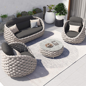 Juego de sofá de lujo para jardín al aire libre con <span class=keywords><strong>mesa</strong></span> de centro redonda Juego de muebles de <span class=keywords><strong>exterior</strong></span> con cuerda tejida - Product Image 1