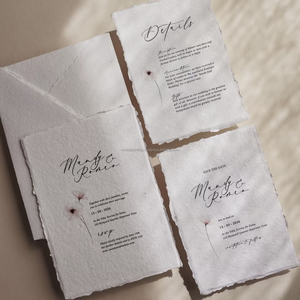 Juego de invitaciones de boda hechas a mano con borde decorativo, envoltura de papel vegetal, cinta y sello de cera, invitación elegante y lujosa - Product Image 4