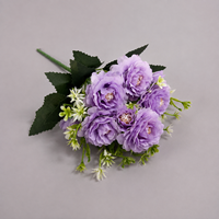 Bunga Peony Sutra Buatan 5 Tangkai Grosir, Tangkai Peony Palsu Realistis untuk Florist, Buket Pernikahan, Rangkaian Bunga
