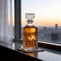Bouteille de vin en verre gravée carrée de 850 ml, adaptée à l'emballage du brandy et du gin, vente en gros personnalisée disponible